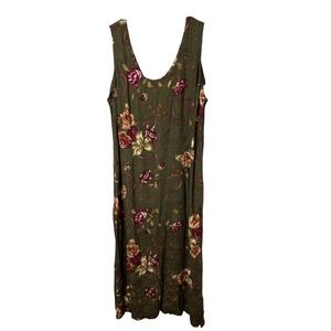 Vintage Dressbarn Olive Green Floral Print Sleeveless‎ Maxi Dress Plus Size 18W